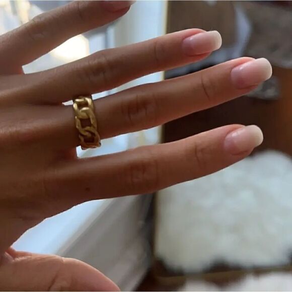 Stainless Steel Chain Style Finger Ring 18K Gold Plated - Picture 6 of 8